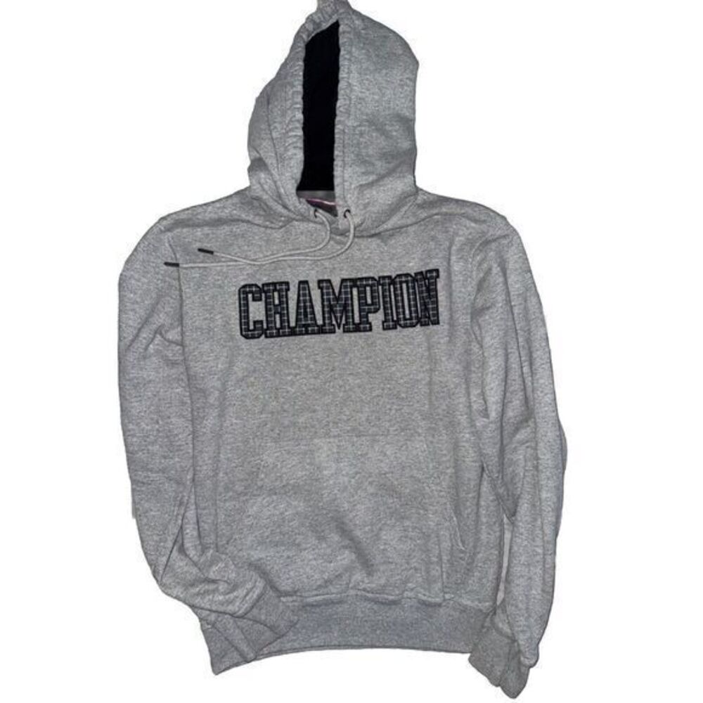 Champion Mens Gray Grid Logo‎ Hoodie Sweatshirt AW963H Small